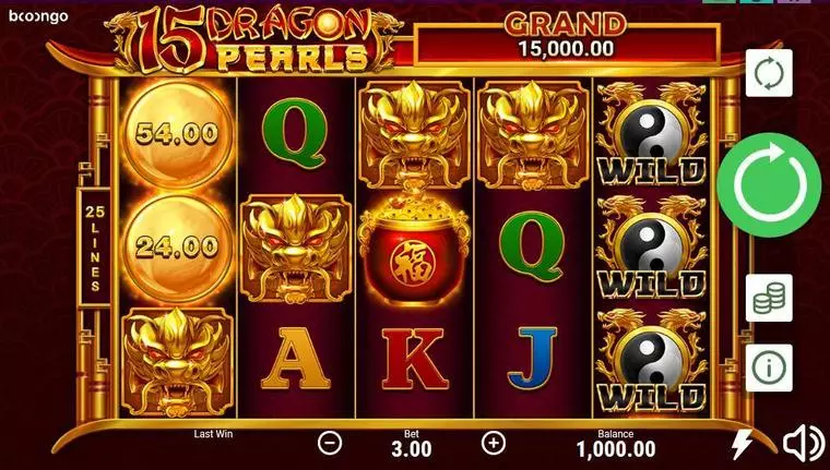  Main Screen Reels at 15 Dragon Pearls 5 Reel Mobile Real Slot created by Booongo