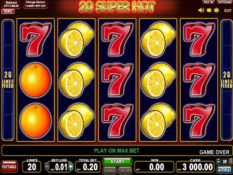  Main Screen Reels at 20 Super Hot 5 Reel Mobile Real Slot created by EGT