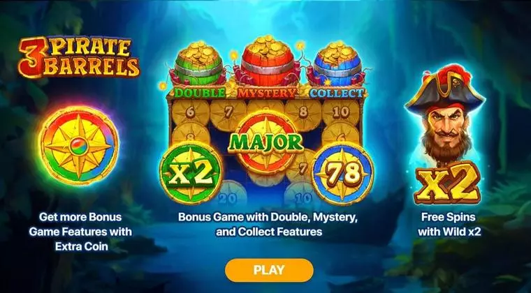  Introduction Screen at 3 Pirate Barrels - Hold and Win 5 Reel Mobile Real Slot created by Playson