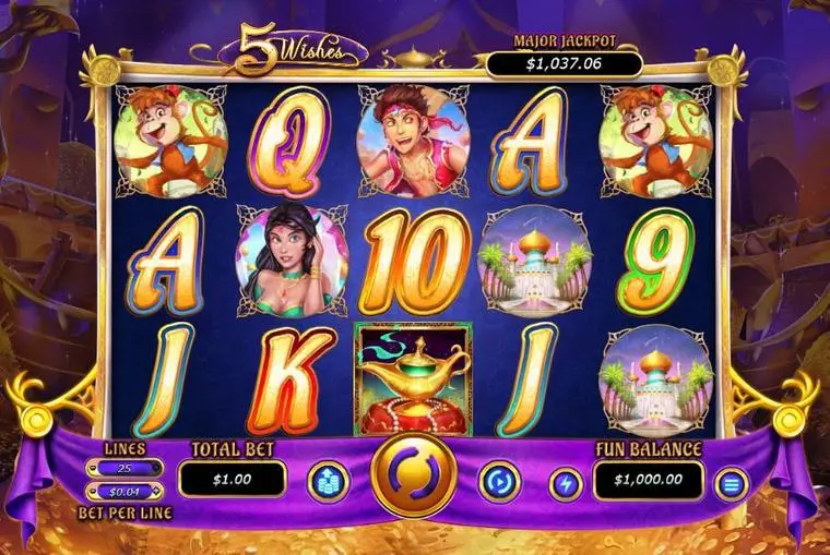  Main Screen Reels at 5 Wishes 5 Reel Mobile Real Slot created by RTG
