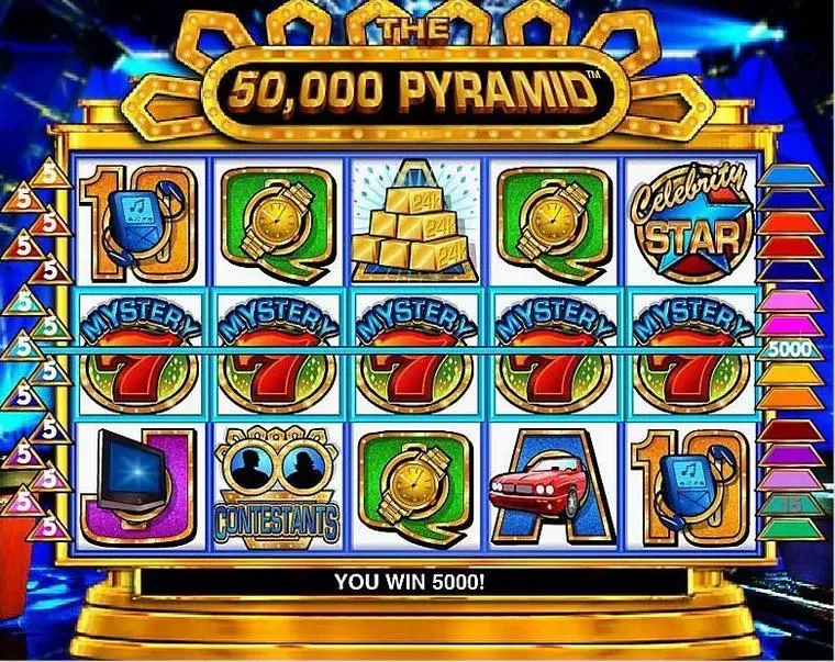  Introduction Screen at 50,000 Pyramid 5 Reel Mobile Real Slot created by IGT