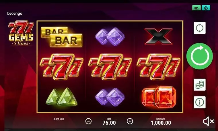  Main Screen Reels at 777 Gems 3 Reel Mobile Real Slot created by Booongo