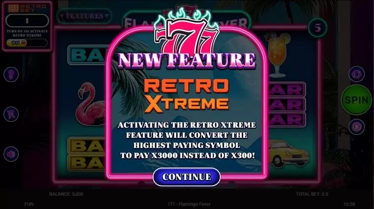  Introduction Screen at 777 – Flamingo Fever 3 Reel Mobile Real Slot created by Spinomenal