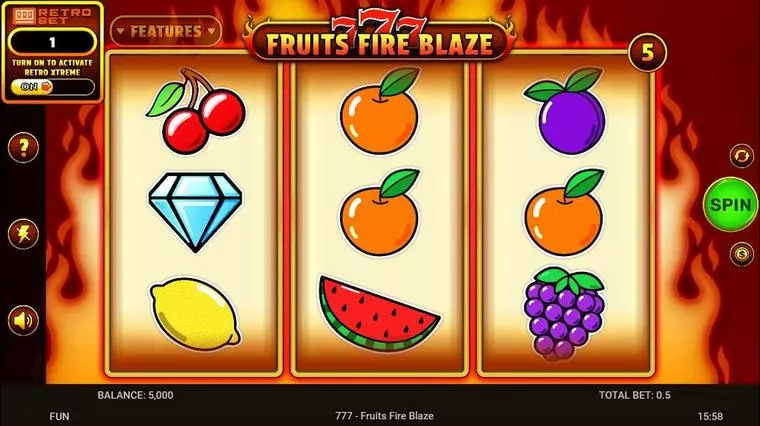  Main Screen Reels at 777 – Fruits Fire Blaze 3 Reel Mobile Real Slot created by Spinomenal