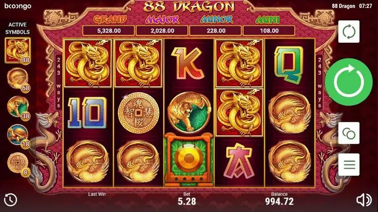  Main Screen Reels at 88 Dragon 5 Reel Mobile Real Slot created by Booongo