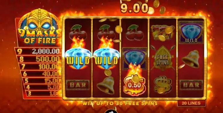  Main Screen Reels at 9 Masks of Fire 5 Reel Mobile Real Slot created by Microgaming