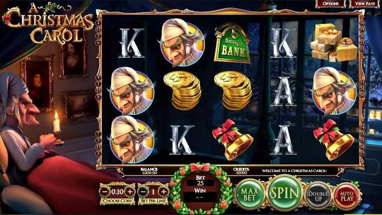  Introduction Screen at A Christmas Carol 5 Reel Mobile Real Slot created by BetSoft