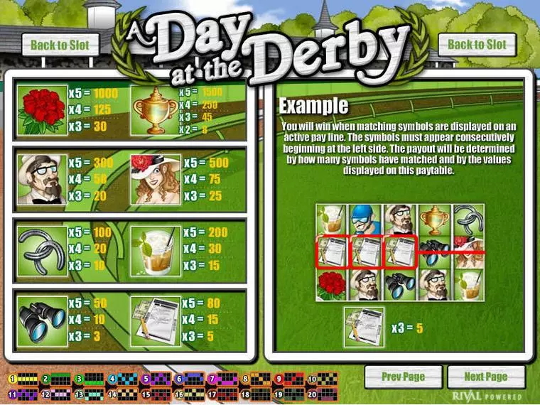  Info and Rules at A Day at the Derby 5 Reel Mobile Real Slot created by Rival