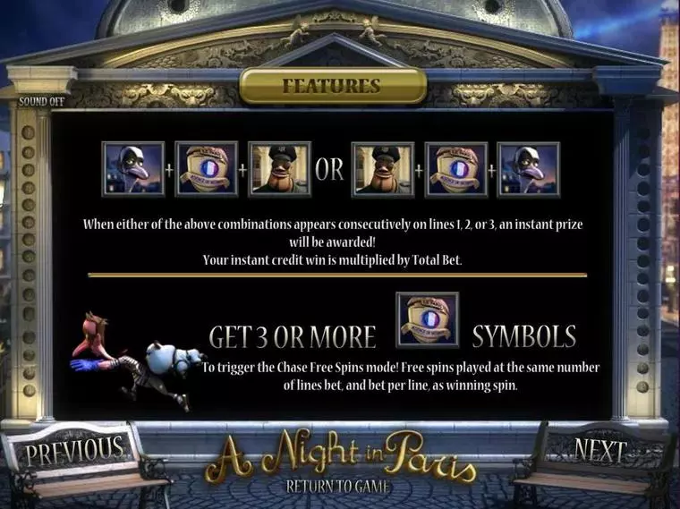  Info and Rules at A night in Paris 5 Reel Mobile Real Slot created by BetSoft