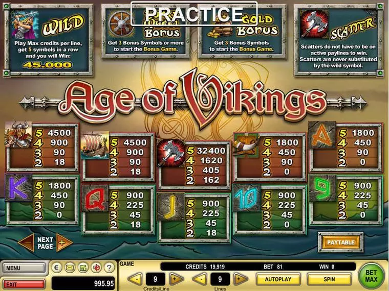  Info and Rules at Age of Vikings 5 Reel Mobile Real Slot created by GTECH