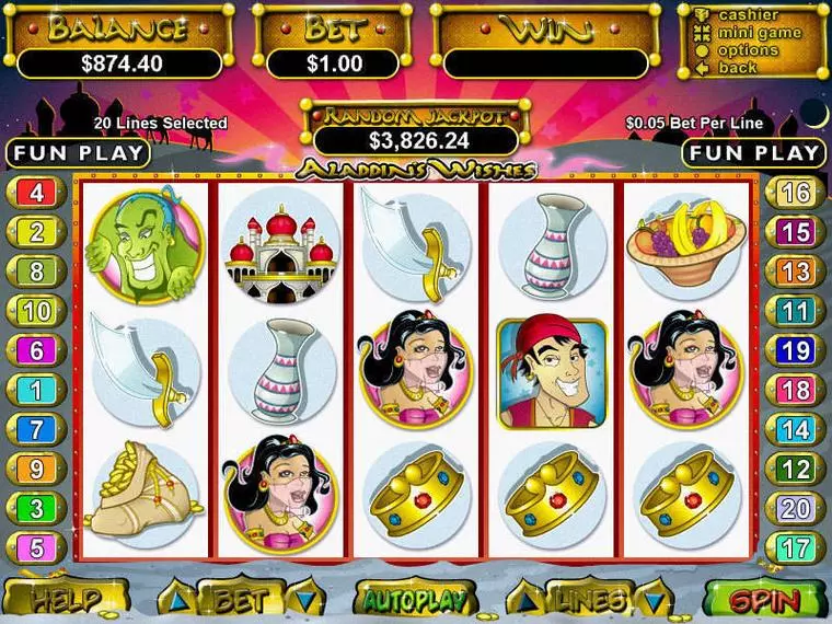  Main Screen Reels at Aladdin's Wishes 5 Reel Mobile Real Slot created by RTG