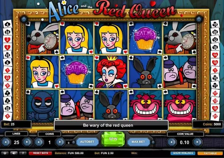  Main Screen Reels at Alice and the Red Queen 5 Reel Mobile Real Slot created by 1x2 Gaming
