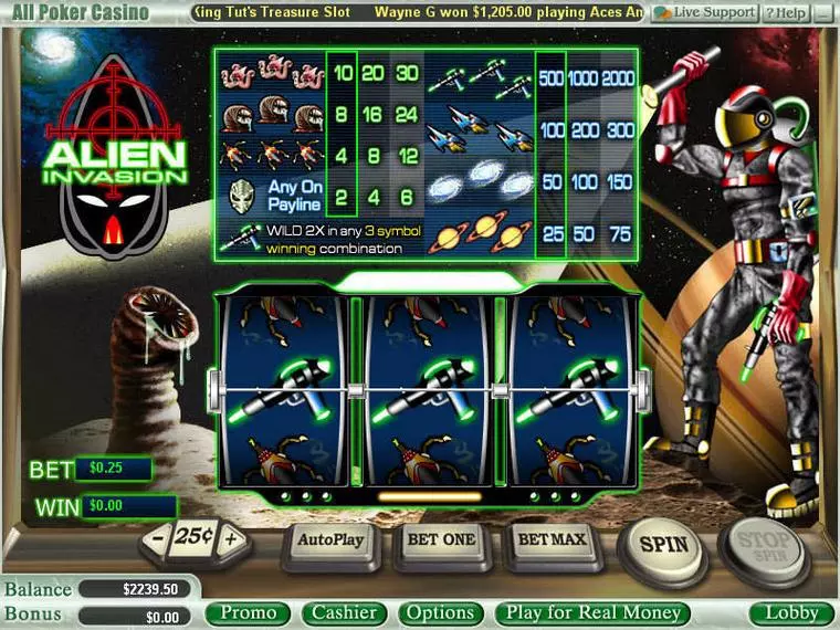  Main Screen Reels at Alien Invasion 3 Reel Mobile Real Slot created by WGS Technology