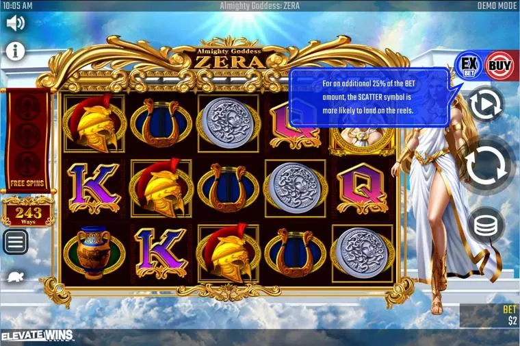  Main Screen Reels at Almighty Goddess ZERA 5 Reel Mobile Real Slot created by Win Fast Games