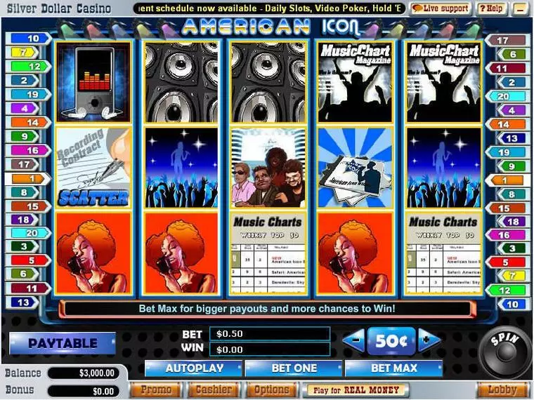  Main Screen Reels at American Icon 5 Reel Mobile Real Slot created by Vegas Technology