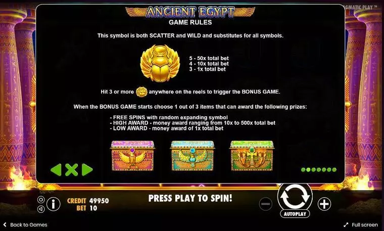  Bonus 1 at Ancient Egypt 5 Reel Mobile Real Slot created by Pragmatic Play