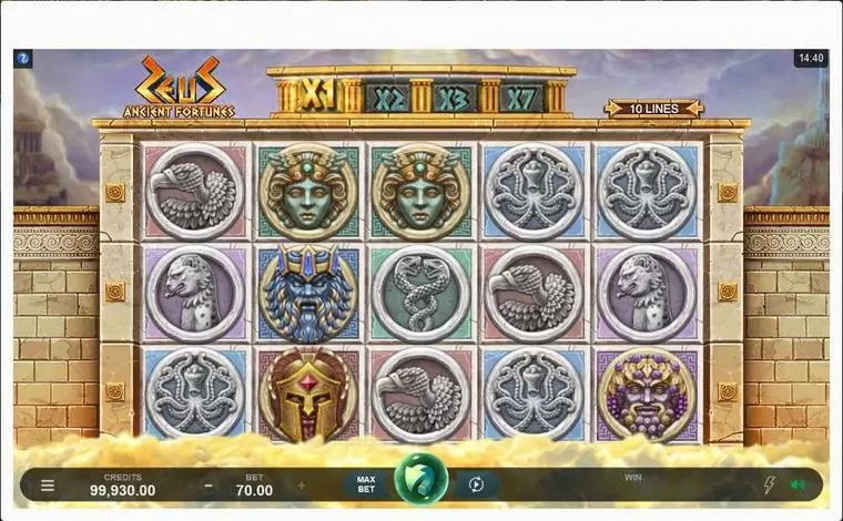  Main Screen Reels at Ancient Fortunes: Zeus  5 Reel Mobile Real Slot created by Microgaming