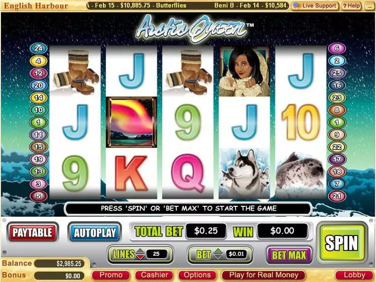  Main Screen Reels at Arctic Queen 5 Reel Mobile Real Slot created by Vegas Technology