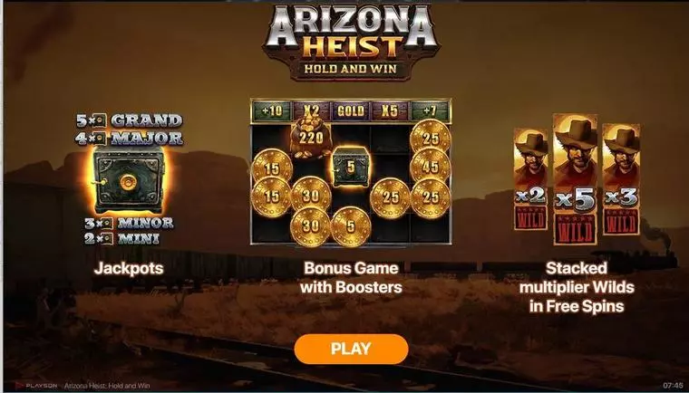  Introduction Screen at Arizona Heist - Hold and Win 5 Reel Mobile Real Slot created by Playson