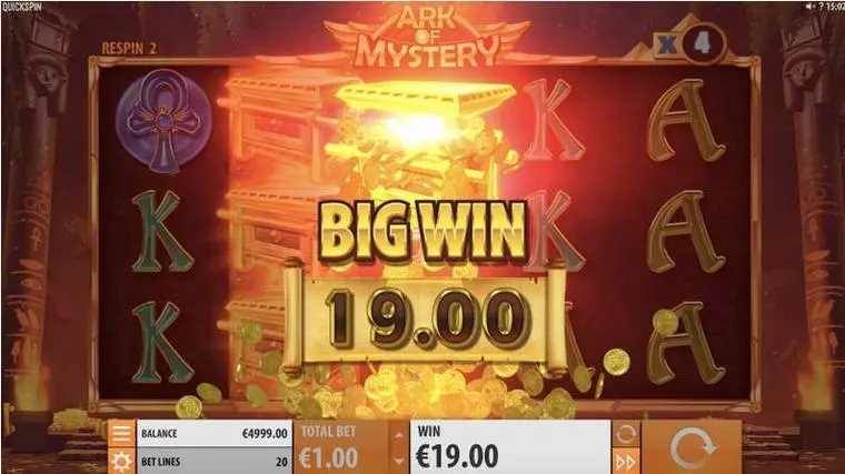  Winning Screenshot at Ark of Mystery 5 Reel Mobile Real Slot created by Quickspin