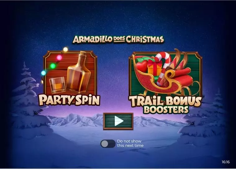  Introduction Screen at Armadillo Does Christmas 2023 5 Reel Mobile Real Slot created by Armadillo Studios