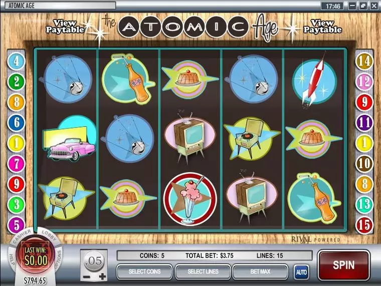  Main Screen Reels at Atomic Age 5 Reel Mobile Real Slot created by Rival