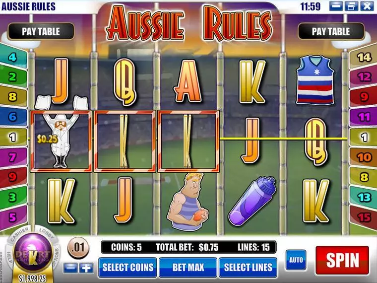  Main Screen Reels at Aussie Rules 5 Reel Mobile Real Slot created by Rival