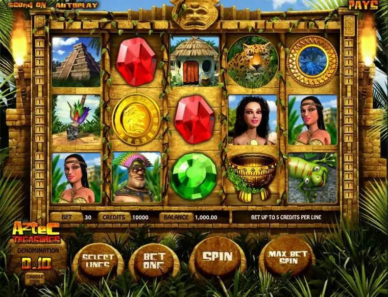  Introduction Screen at Aztec Treasures 5 Reel Mobile Real Slot created by BetSoft