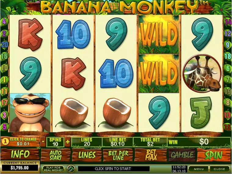  Main Screen Reels at Banana Monkey 5 Reel Mobile Real Slot created by PlayTech