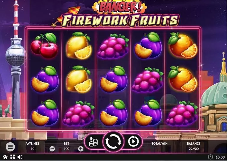  Main Screen Reels at Banger! Firework Fruits 5 Reel Mobile Real Slot created by Apparat Gaming