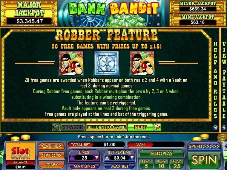  Info and Rules at Bank Bandit 5 Reel Mobile Real Slot created by NuWorks