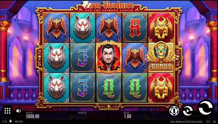  Main Screen Reels at Baron Bloodmore and the Crimson Castle 5 Reel Mobile Real Slot created by Thunderkick