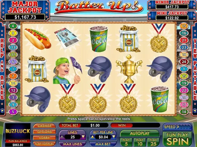  Main Screen Reels at Batter Up 5 Reel Mobile Real Slot created by NuWorks