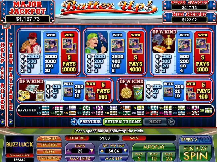  Info and Rules at Batter Up 5 Reel Mobile Real Slot created by NuWorks