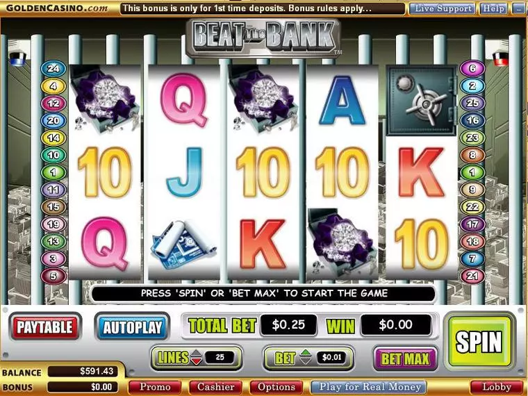  Main Screen Reels at Beat the Bank 5 Reel Mobile Real Slot created by WGS Technology