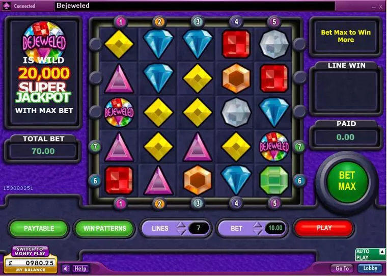  Main Screen Reels at Bejeweled 0 Reel Mobile Real Slot created by 888