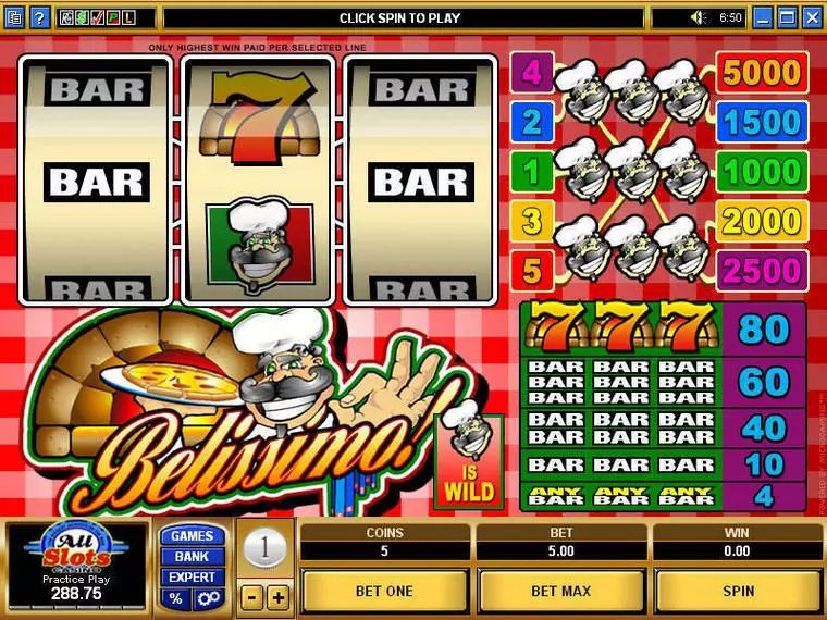  Main Screen Reels at Belissimo 3 Reel Mobile Real Slot created by Microgaming