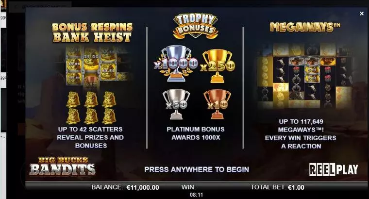  Info and Rules at Big Bucks Bandits Megaways 6 Reel Mobile Real Slot created by ReelPlay