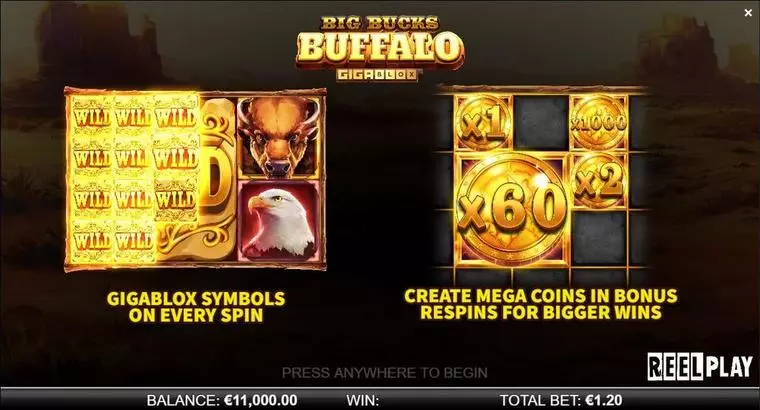  Info and Rules at Big Bucks Buffalo GigaBlox 6 Reel Mobile Real Slot created by ReelPlay