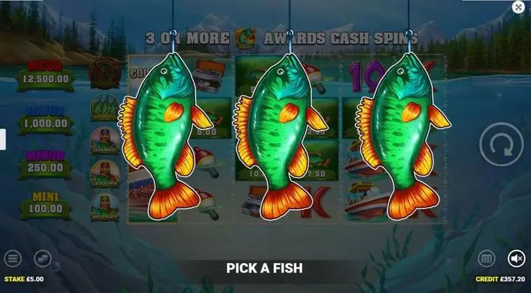  Introduction Screen at Big Catch Even Bigger Bass 6 Reel Mobile Real Slot created by Blueprint Gaming