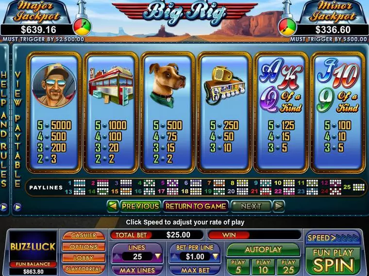  Info and Rules at Big Rig 5 Reel Mobile Real Slot created by NuWorks