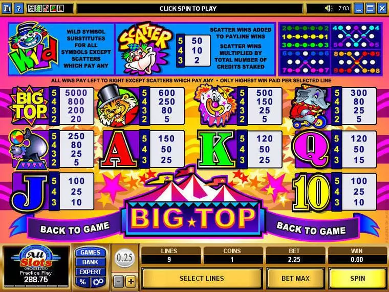  Info and Rules at Big Top 5 Reel Mobile Real Slot created by Microgaming