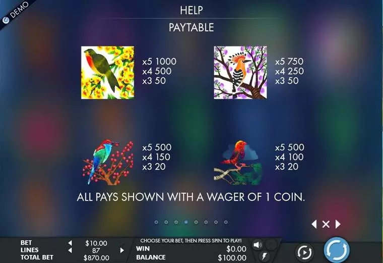  Info and Rules at Birds & Blooms 5 Reel Mobile Real Slot created by Genesis