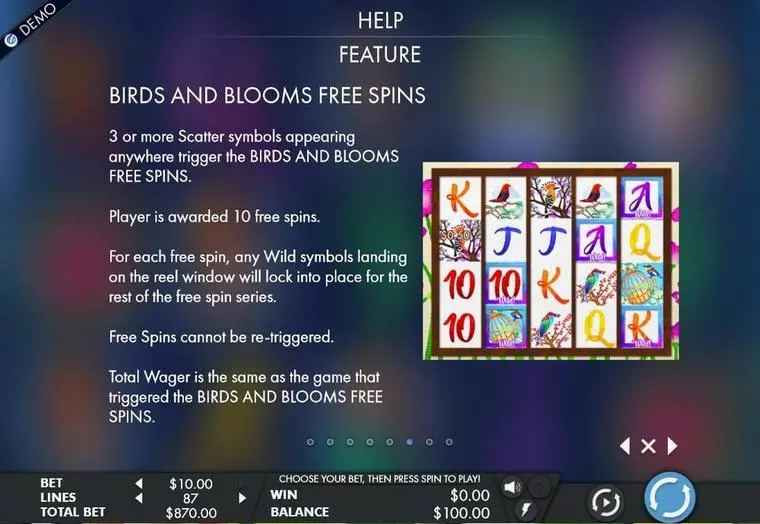  Info and Rules at Birds & Blooms 5 Reel Mobile Real Slot created by Genesis