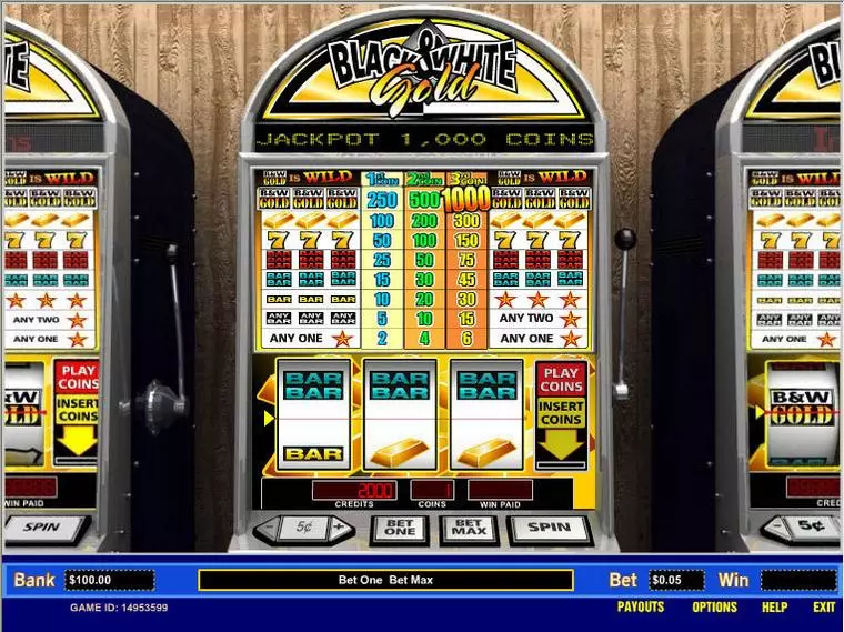  Main Screen Reels at Black and White Gold 1 Line 3 Reel Mobile Real Slot created by Parlay