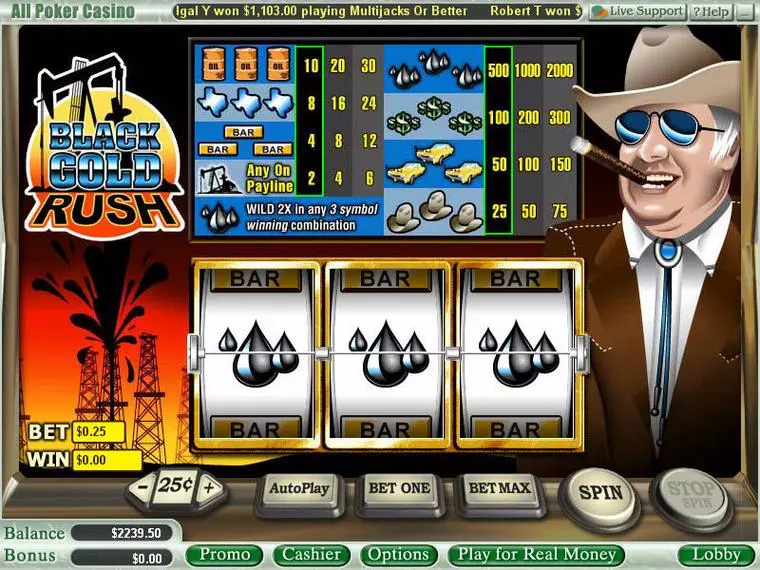  Main Screen Reels at Black Gold Rush 3 Reel Mobile Real Slot created by WGS Technology