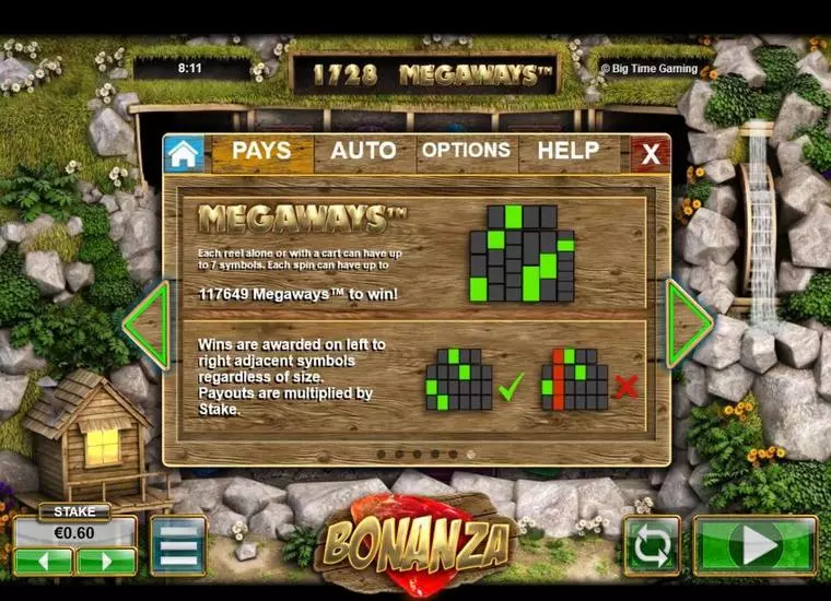  Info and Rules at Bonanza Megaways 6 Reel Mobile Real Slot created by Big Time Gaming