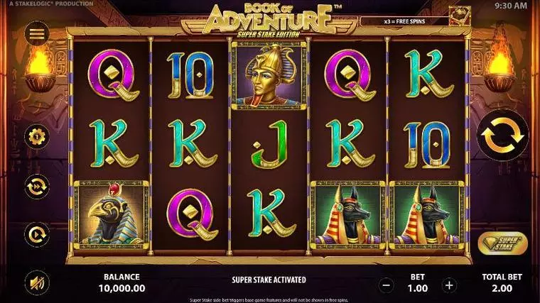  Main Screen Reels at Book of Adventure: Super Stake Edition 5 Reel Mobile Real Slot created by StakeLogic