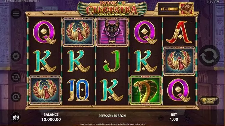  Main Screen Reels at Book of Cleopatra Super Stake Edition 5 Reel Mobile Real Slot created by StakeLogic
