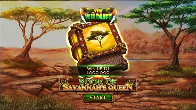  Introduction Screen at Book Of Savannah’s Queen 6 Reel Mobile Real Slot created by Spinomenal